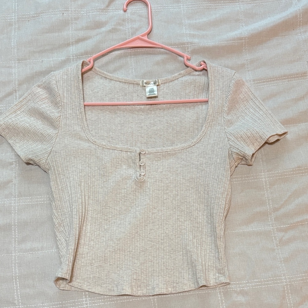 Bozzolo Ribbed Short Sleeve Top in Beige